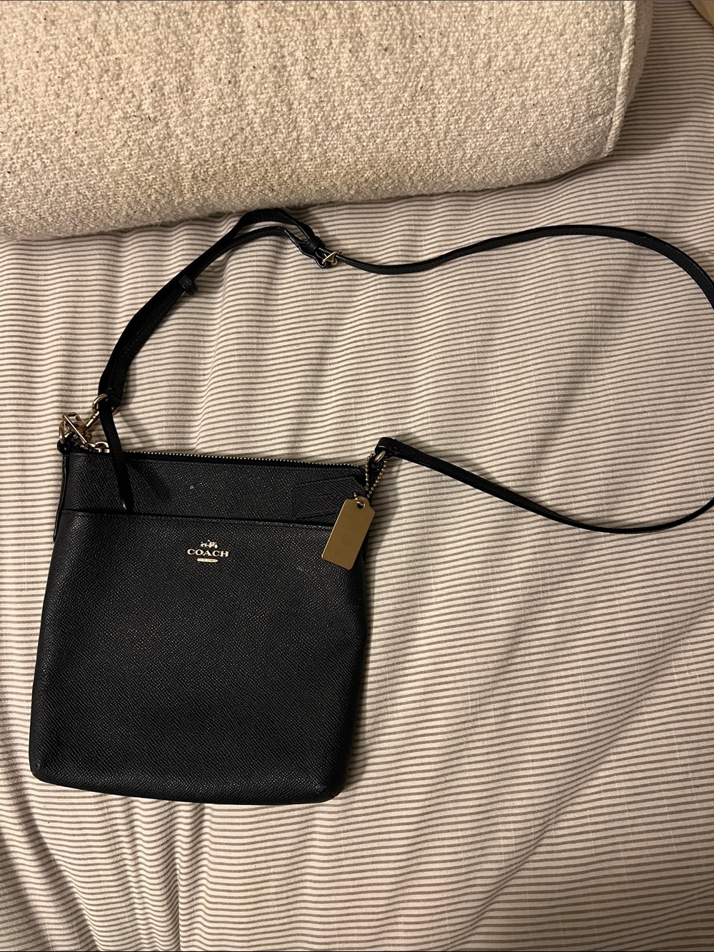 Coach Black Leather Crossbody with Gold Accent